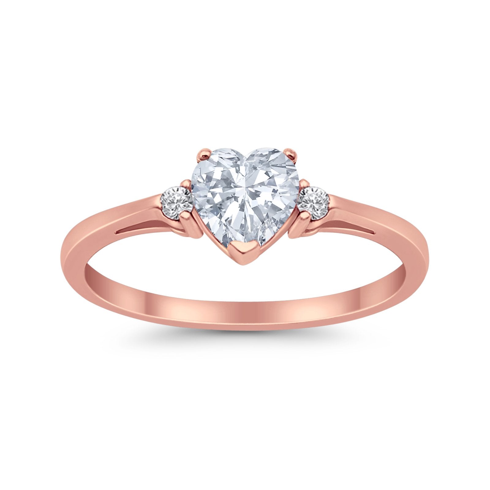 Heart Promise Rose Tone, Simulated CZ Wedding Ring 925 Sterling Silver