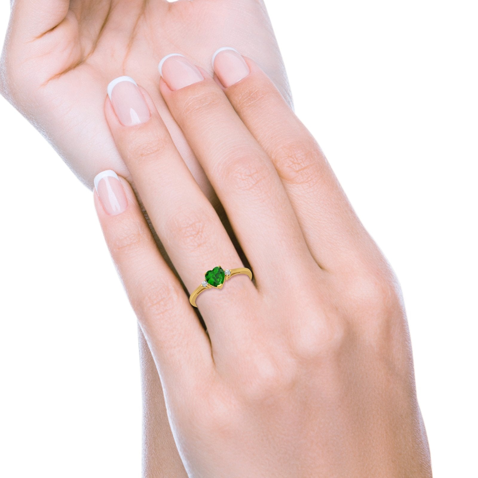 Heart Promise Ring Yellow Tone, Simulated Green Emerald CZ 925 Sterling Silver