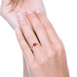 925 Sterling Silver Promise Ring Heart Shape Yellow Tone, Simulated Ruby CZ