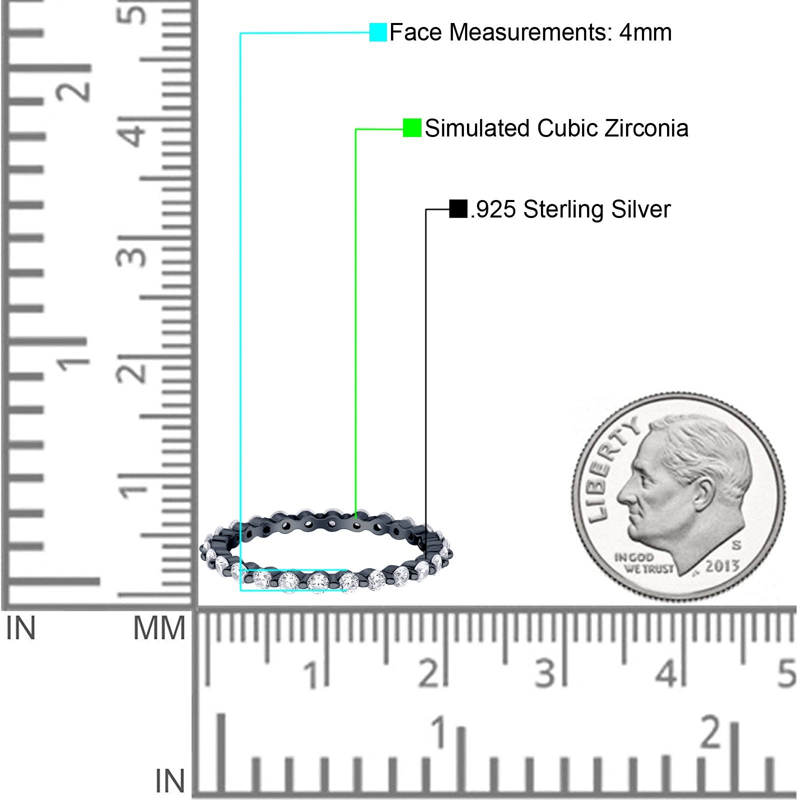 Eternity Stackable Band Round Black Tone, Simulated Cubic Zirconia 925 Sterling Silver