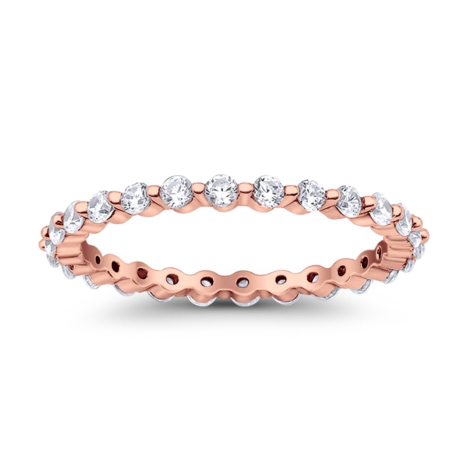 Eternity Stackable Band Round Rose Tone, Simulated Cubic Zirconia 925 Sterling Silver