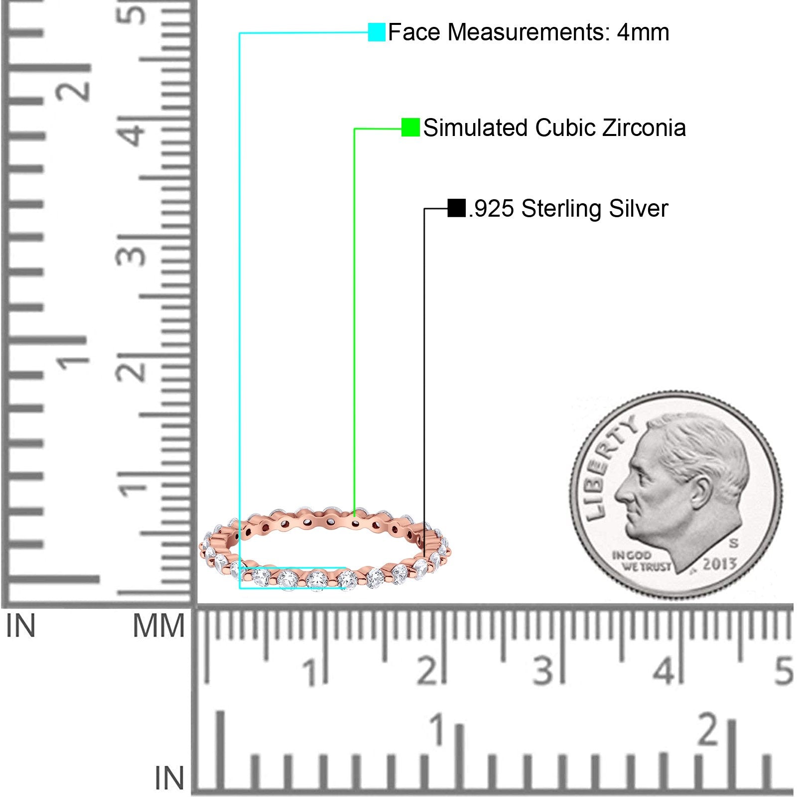 Eternity Stackable Band Round Rose Tone, Simulated Cubic Zirconia 925 Sterling Silver