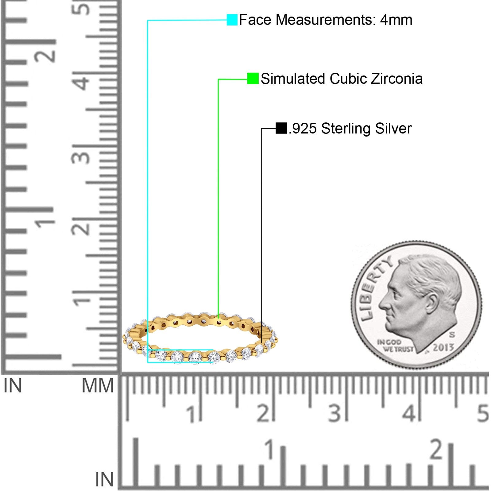Eternity Stackable Band Round Yellow Tone, Simulated Cubic Zirconia 925 Sterling Silver