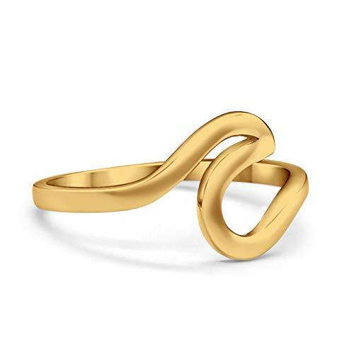 Wave Swirl Yellow Gold Tone Ring Round 925 Sterling Silver