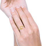 Wave Swirl Yellow Gold Tone Ring Round 925 Sterling Silver