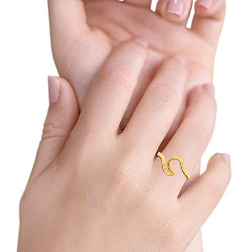 Wave Swirl Yellow Gold Tone Ring Round 925 Sterling Silver