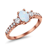 Oval Rose Tone, Lab Created White Opal Wedding Ring 925 Sterling Silver