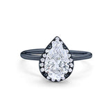 Teardrop Pear Wedding Ring Black Tone, Simulated CZ 925 Sterling Silver