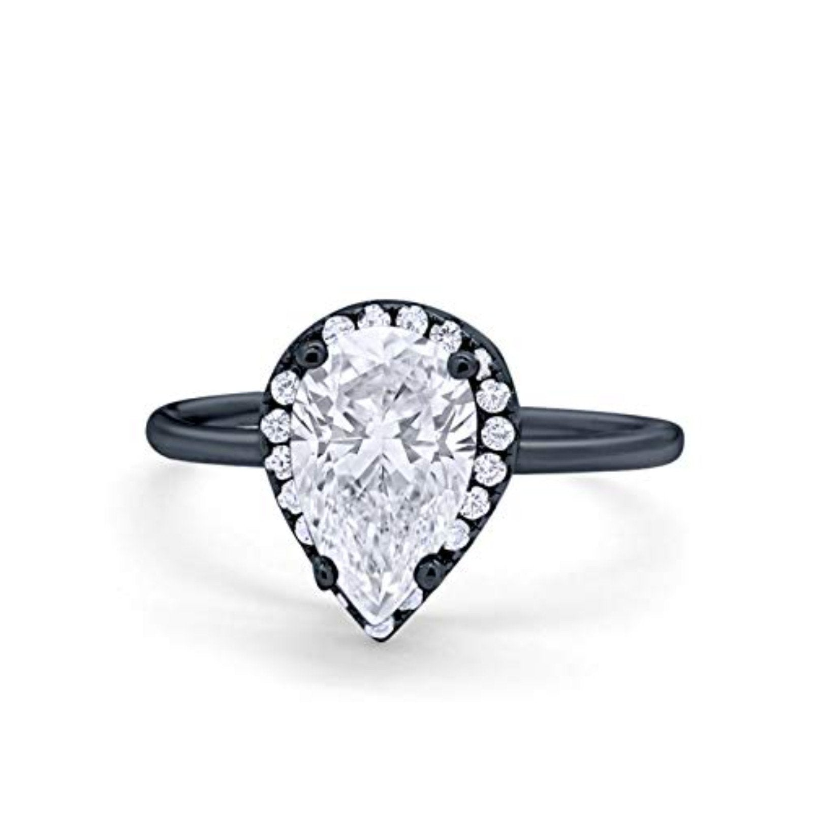 Teardrop Pear Wedding Ring Black Tone, Simulated CZ 925 Sterling Silver