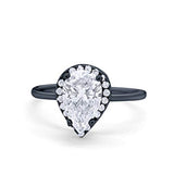 Teardrop Pear Wedding Ring Black Tone, Simulated CZ 925 Sterling Silver