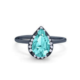 Teardrop Pear Wedding Ring Black Tone, Simulated Paraiba Tourmaline CZ 925 Sterling Silver