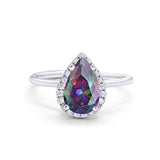 Teardrop Pear Wedding Ring Simulated Rainbow CZ 925 Sterling Silver