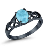 Halo Vintage Style Wedding Ring Black Tone, Simulated Larimar CZ 925 Sterling Silver