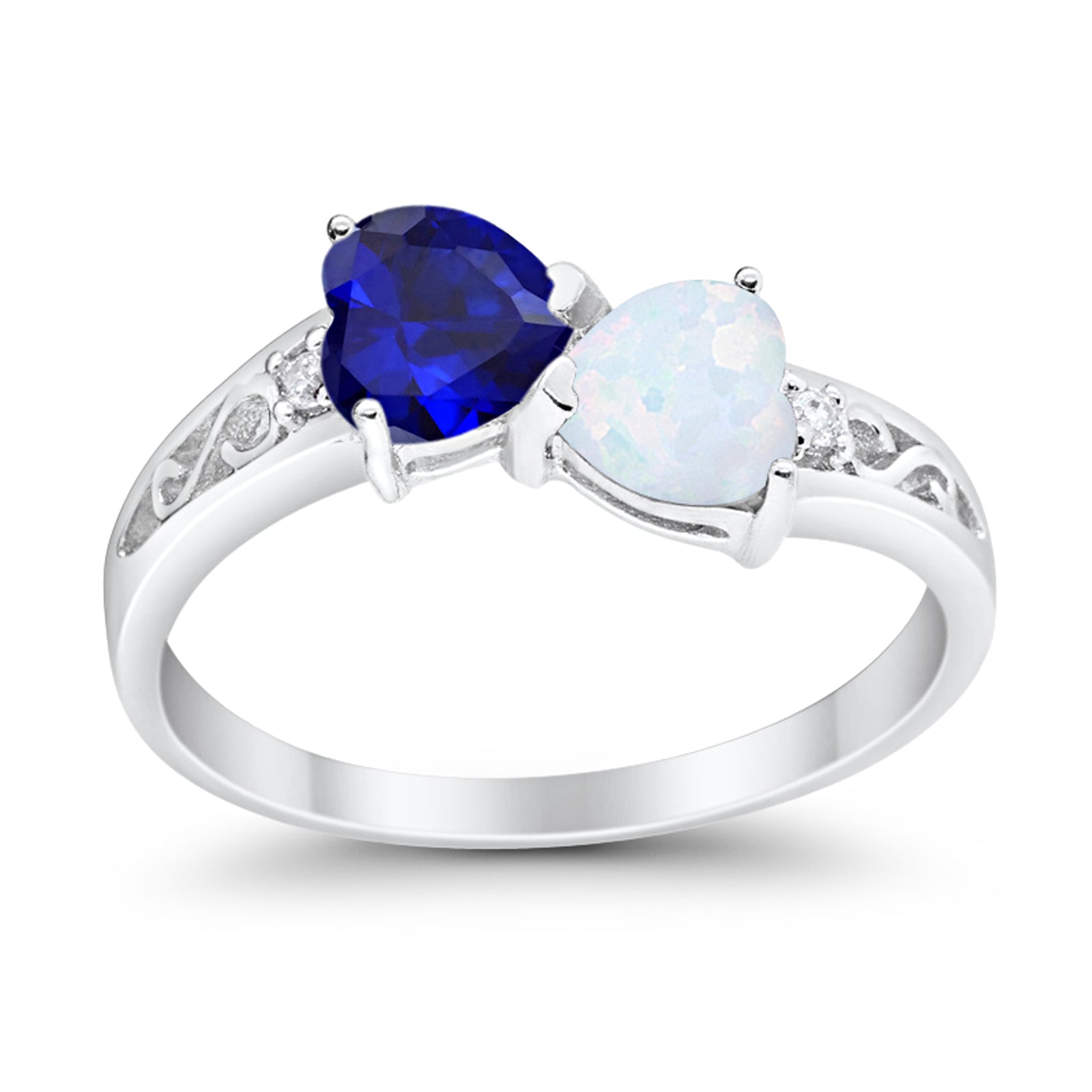 Heart Filigree Ring Simulated Blue Sapphire CZ 925 Sterling Silver