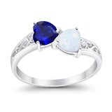 Heart Filigree Ring Simulated Blue Sapphire CZ 925 Sterling Silver
