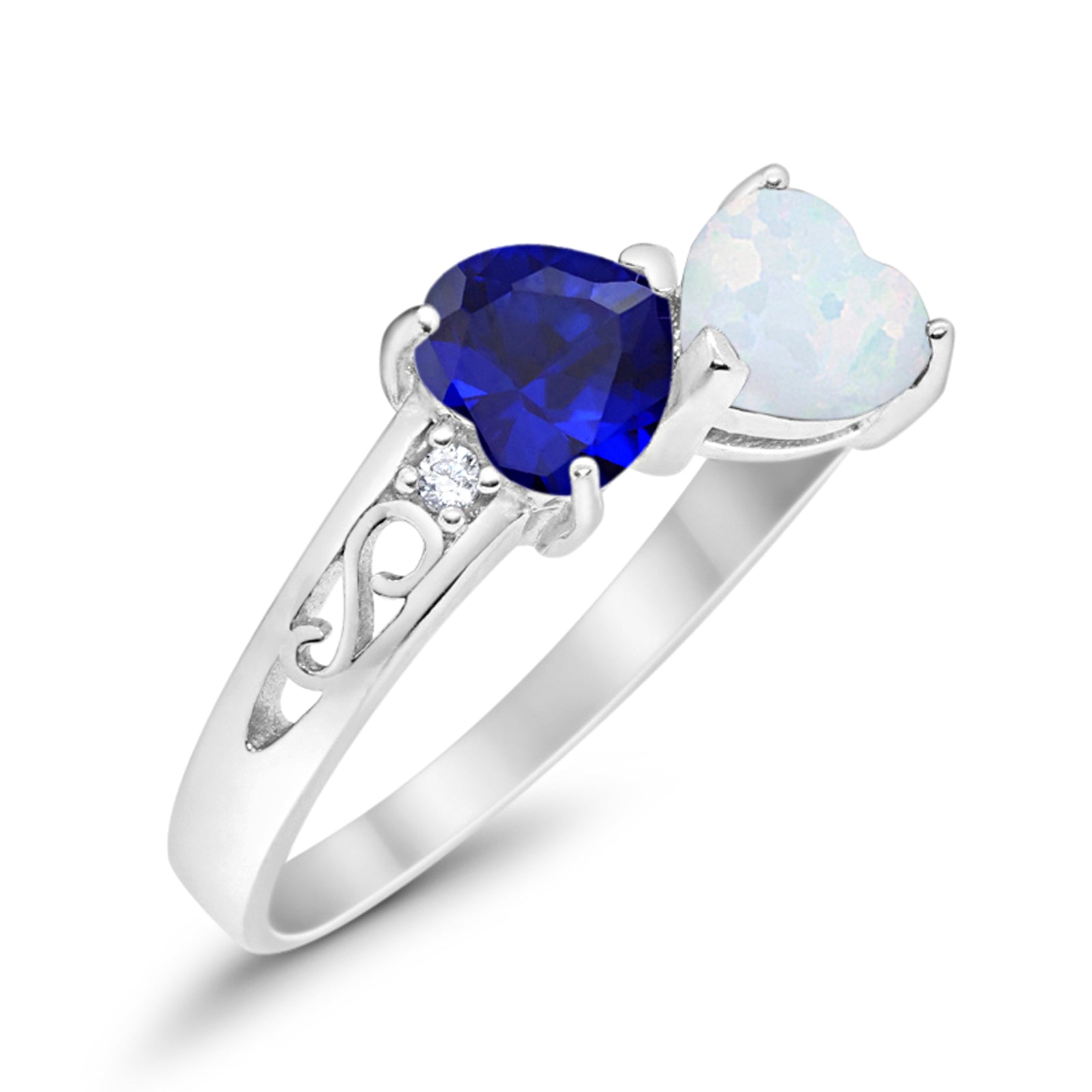 Heart Filigree Ring Simulated Blue Sapphire CZ 925 Sterling Silver