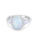 Oval Wedding Ring Round Baguette Lab Created White Opal 925 Sterling Silver
