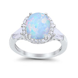 Oval Wedding Ring Round Baguette Lab Created White Opal 925 Sterling Silver