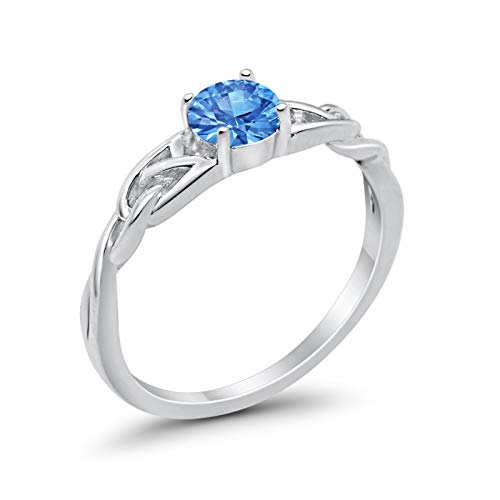 Celtic Trinity Wedding Ring Solid Simulated Blue Topaz CZ 925 Sterling Silver