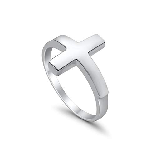 Sideways Cross Ring Band 925 Sterling Silver