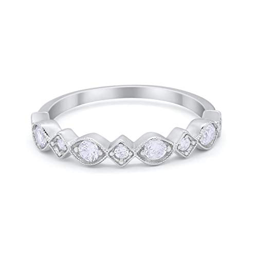 Half Eternity Wedding Ring Art Deco Simulated CZ 925 Sterling Silver