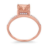 Cushion Cut Engagement Bridal Ring Rose Tone, Simulated Morganite CZ 925 Sterling Silver