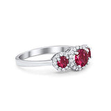 Three Stone Simulated Ruby CZ Wedding Ring 925 Sterling Silver