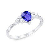 Teardrop Engagement Ring Simulated Tanzanite CZ 925 Sterling Silver