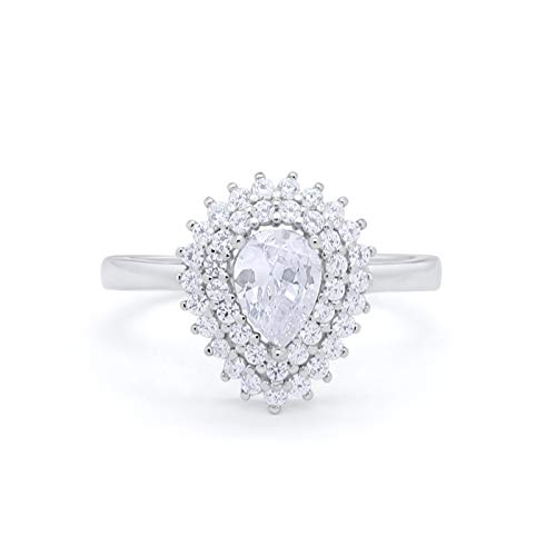 Teardrop Wedding Bridal Ring Simulated CZ 925 Sterling Silver
