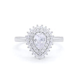 Teardrop Wedding Bridal Ring Simulated CZ 925 Sterling Silver