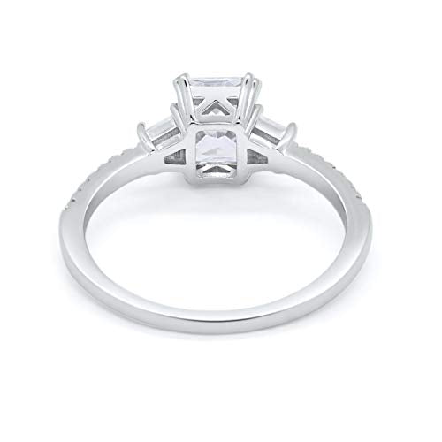 Emerald Cut Three Stone Wedding Ring Simulated CZ 925 Sterling Silver
