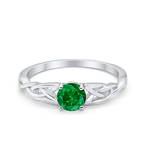 Celtic Trinity Engagement Ring Simulated Green Emerald CZ Solid 925 Sterling Silver