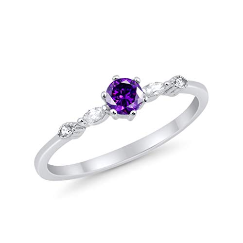 Petite Dainty Engagement Ring Marquise Simulated Amethyst CZ 925 Sterling Silver