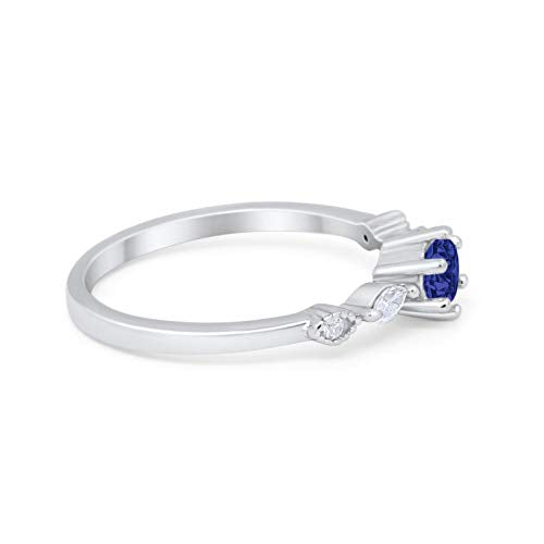 Petite Dainty Engagement Ring Marquise Simulated Blue Sapphire CZ 925 Sterling Silver