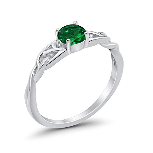 Celtic Trinity Engagement Ring Simulated Green Emerald CZ Solid 925 Sterling Silver