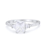 Emerald Cut Three Stone Wedding Ring Simulated CZ 925 Sterling Silver