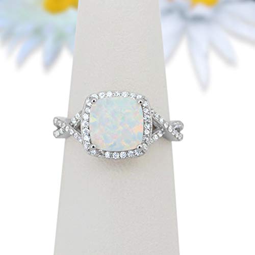 Halo Infinity Shank Engagement Ring Lab Created White Opal 925 Sterling Silver