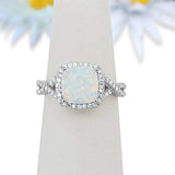 Halo Infinity Shank Engagement Ring Lab Created White Opal 925 Sterling Silver
