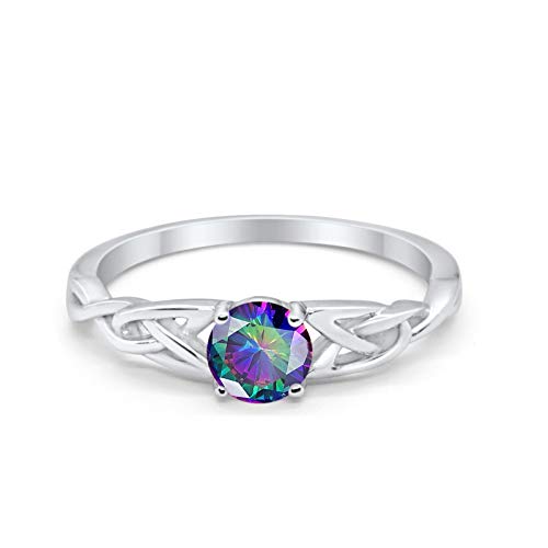 Celtic Trinity Wedding Promise Ring Simulated Rainbow CZ 925 Sterling Silver