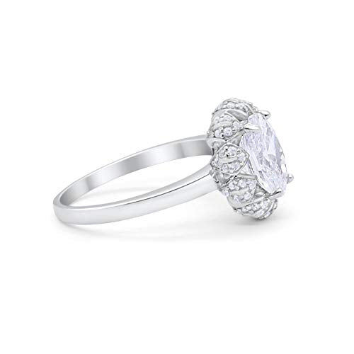 Oval Art Deco Engagement Ring Simulated Cubic Zirconia 925 Sterling Silver