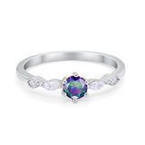 Petite Dainty Engagement Ring Marquise Simulated Rainbow CZ 925 Sterling Silver