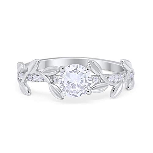 Floral Wedding Bridal Ring Simulated Cubic Zirconia 925 Sterling Silver