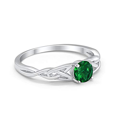 Celtic Trinity Engagement Ring Simulated Green Emerald CZ Solid 925 Sterling Silver