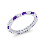 Art Deco Stackable Baguette Simulated Amethyst Cubic Zirconia Wedding Ring 925 Sterling Silver