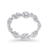 Leaf Design Ring Round Eternity Simulated Cubic Zirconia 925 Sterling Silver