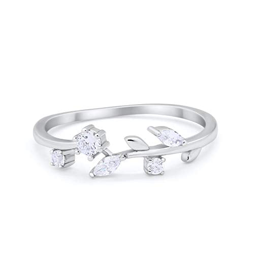 Fashion Leaf Ring Round Eternity Simulated Cubic Zirconia 925 Sterling Silver