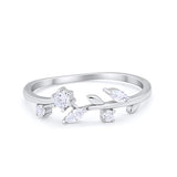Fashion Leaf Ring Round Eternity Simulated Cubic Zirconia 925 Sterling Silver