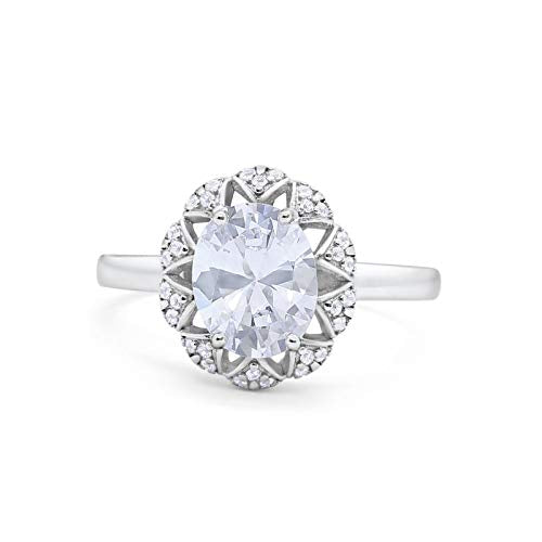 Oval Art Deco Engagement Ring Simulated Cubic Zirconia 925 Sterling Silver