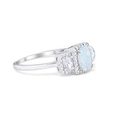 Three Stone Engagement Ring Oval Lab Created White Opal 925 Sterling Silver