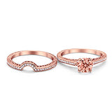 Filigree Wedding Bridal Set Piece Rose Tone, Simulated Morganite CZ 925 Sterling Silver